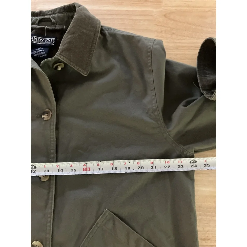 Lands' End Barn Coat Mens Large Green Canvas Field Jacket Corduroy Plaid Lined
